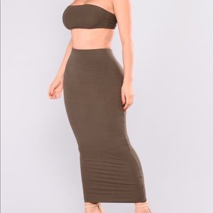 Olive Tube top midi skirt set